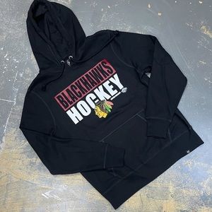 Chicago Blackhawks Pull Over Hoodie Sweater Large Black ‘47 Hockey NHL